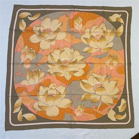 Hermes Fleur De Lotus by C Vauzelles Silk Scarf 